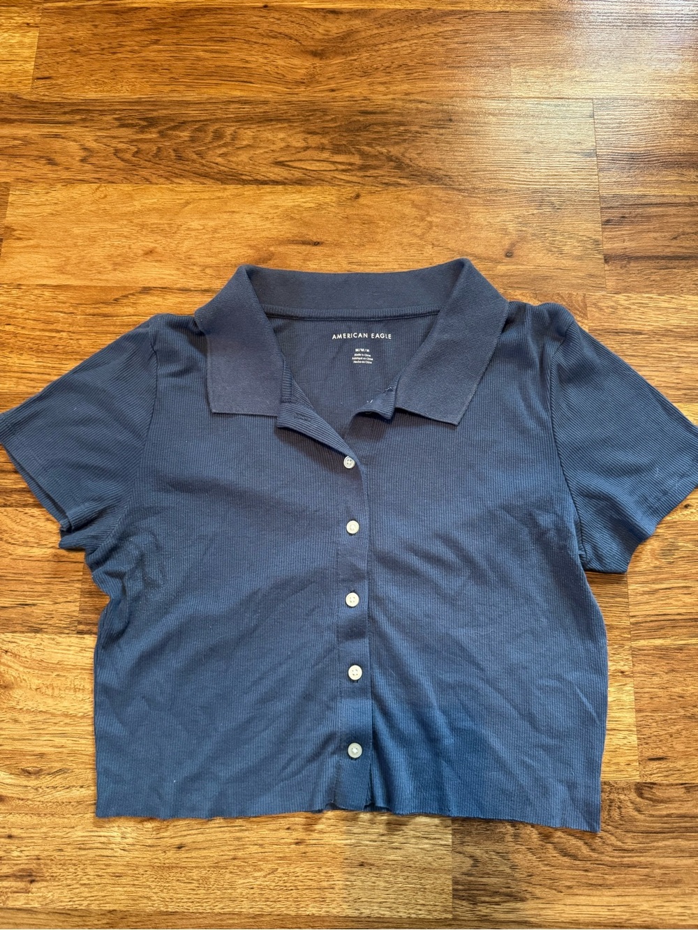 American Eagle Outfitters Navy Blue Cropped Button-Up Polo